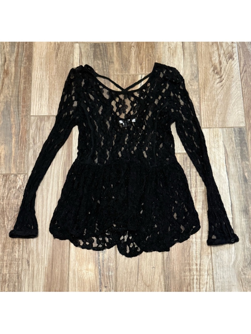 AnM Full Lace Peplum Long Sleeve Top